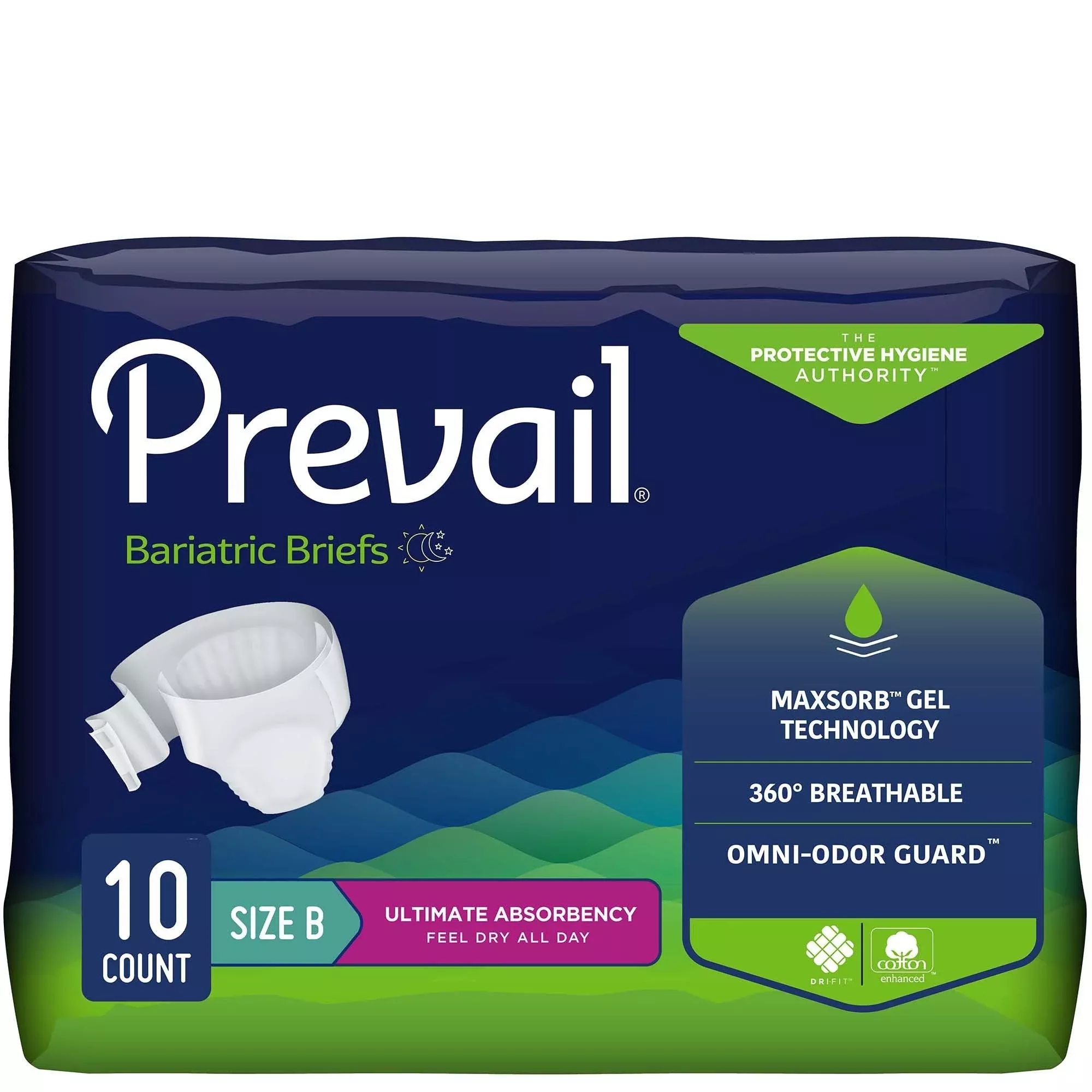 Prevail Bariatric Ultimate Incontinence Brief, Size B, 10 ct
