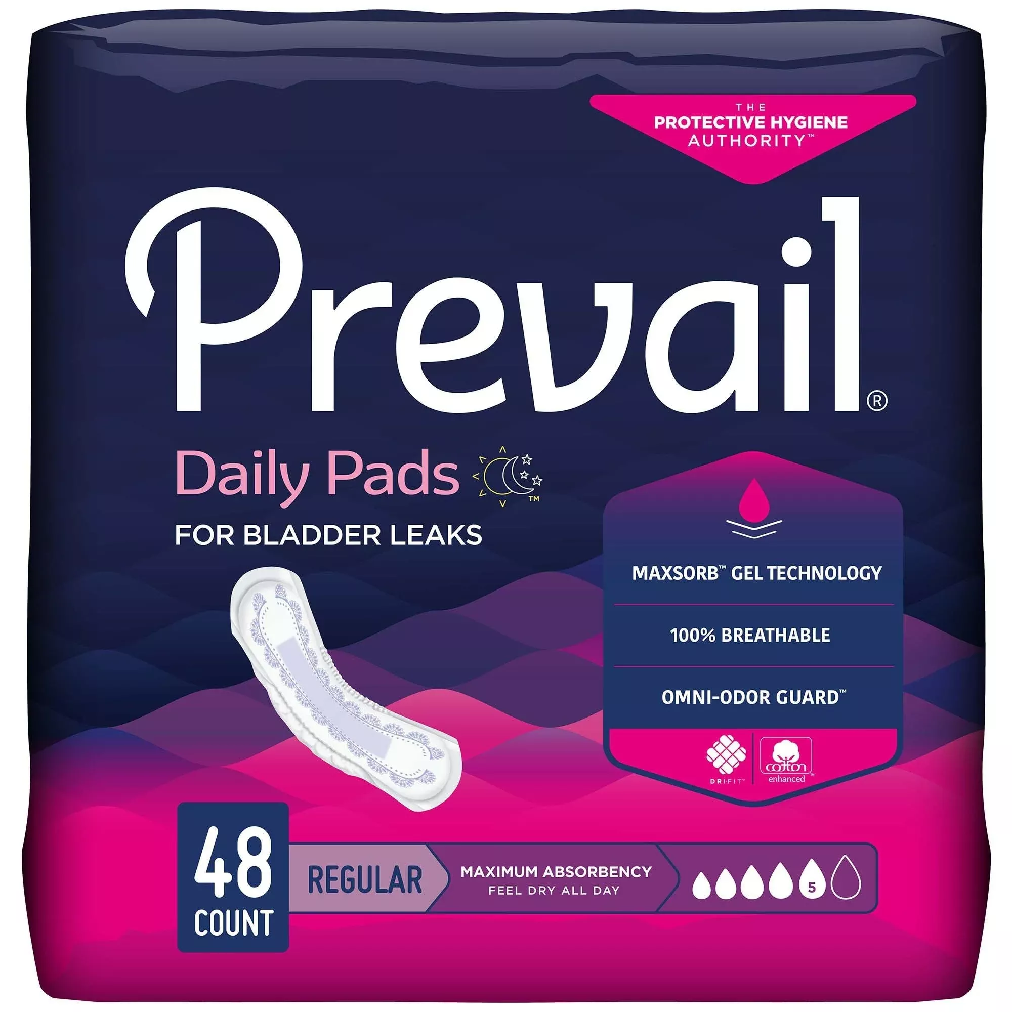 Prevail Daily Pads Maximum Bladder Control Pad, 11" Length, 192 ct