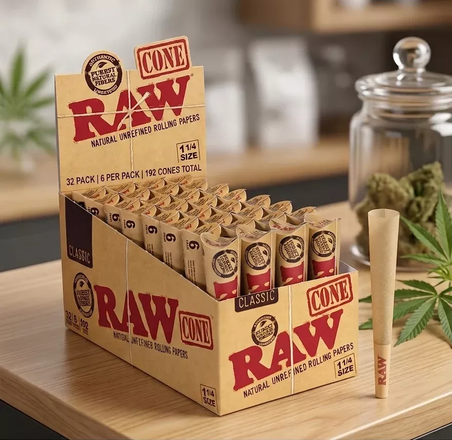RAW Classic 1¼ Size Cones, 6-Pack – Box of 32 Packs