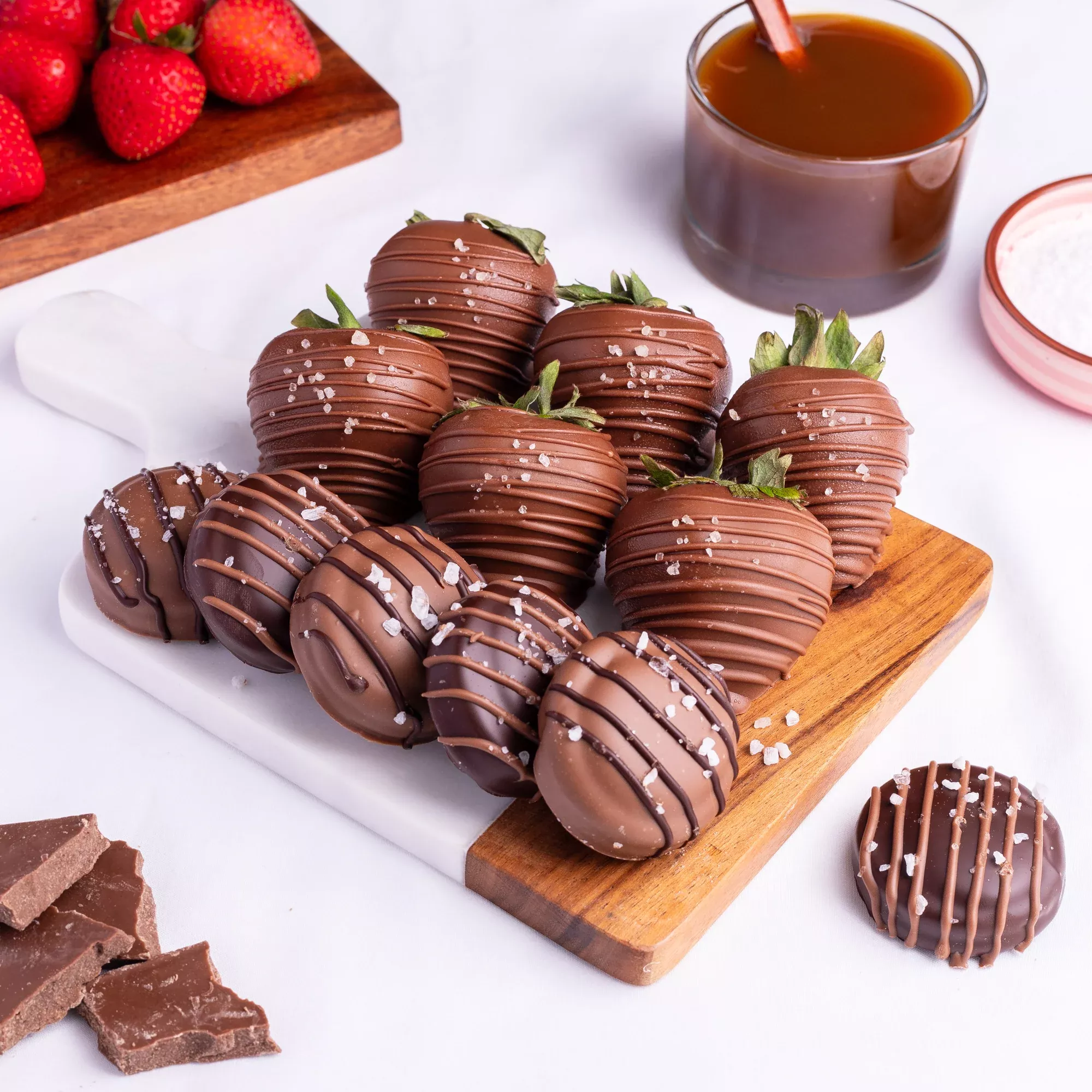 Sea Salt Caramel Belgian Chocolate Hand-Dipped Strawberries & Oreos