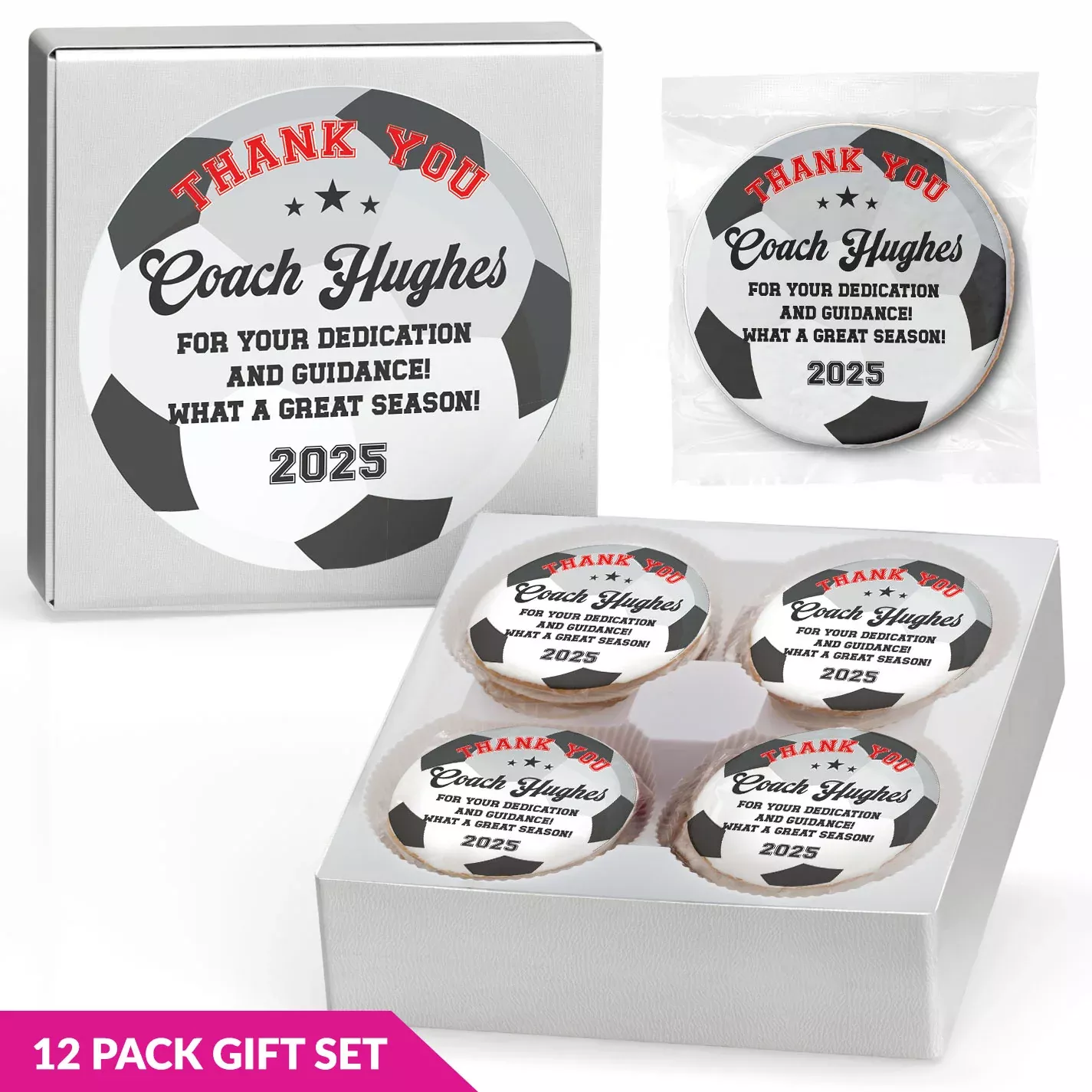 Soccer Coach Thank You - Personalized Direct Print on Round Sugar Cookie Gift Box
