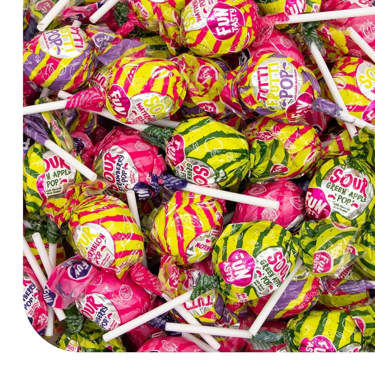 Sour Fruit Lollipops - 100 Count - 5.5 Lb Pack - Lollipops Individually Wrapped - Assorted Fruit Candy - Gum Filled Candy Bulk - Suckers Individually Wrapped - Party Favors