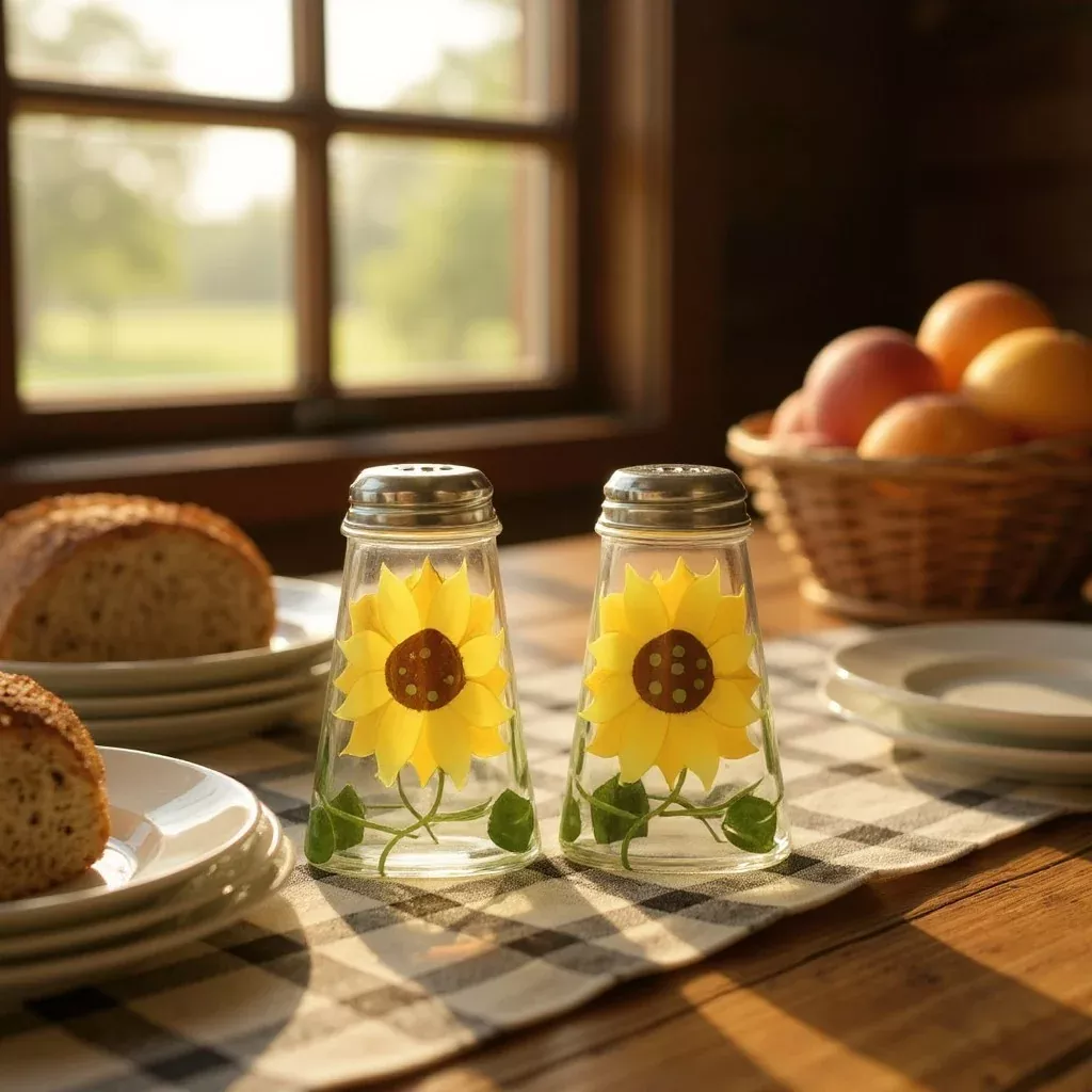 Sunflower Field Salt and Pepper Shakers – Hand-Painted Glass Kitchen Set