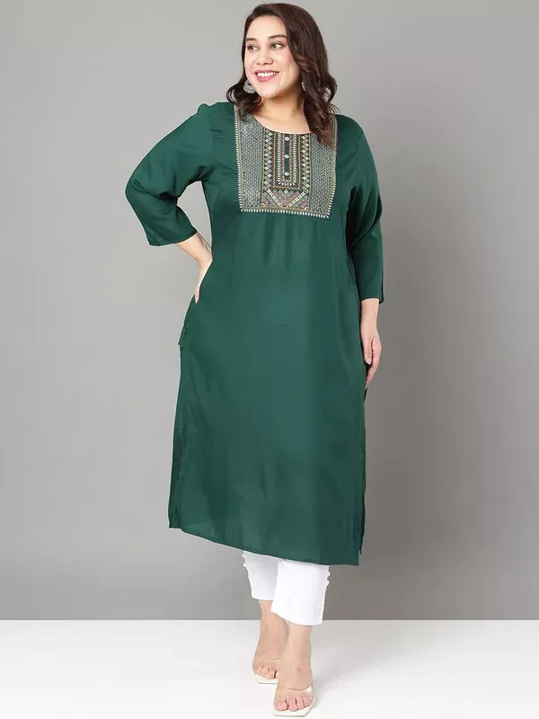 Sztori Plus Size Geometric Embroidered Thread Work Straight Kurta - 4XL