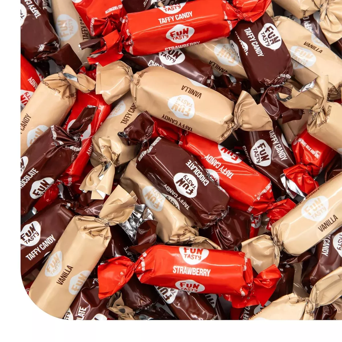 Taffy Candy - 1 Pound Pack (75 Count) - Old Fashioned Candy - Individually Wrapped Premium Assorted Caramels - Vanilla, Chocolate, Strawberry - Nostalgic Party Favors