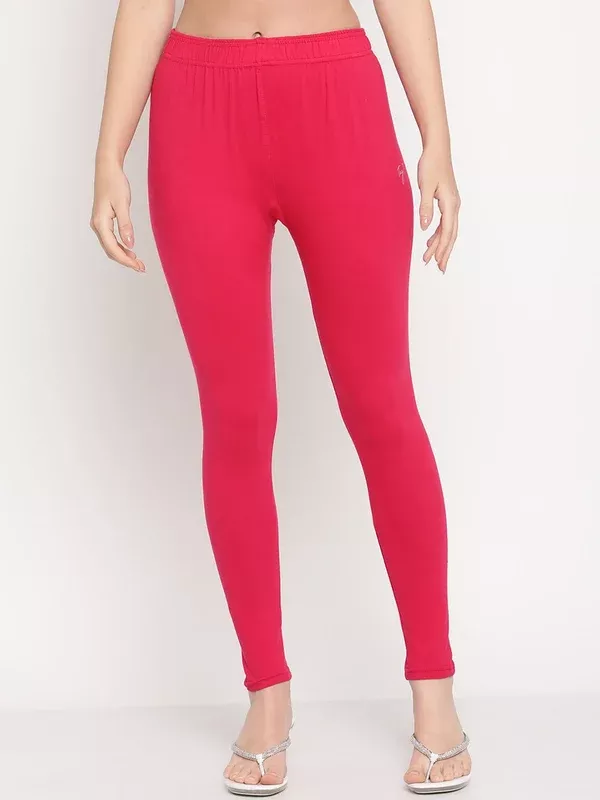 TAG 7 Women Pink Solid Ankle-Length Leggings - S
