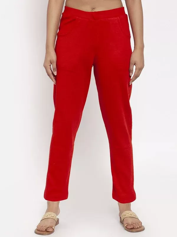 TAG 7 Women Red Solid Ankle-Length Woolen Pants - 28
