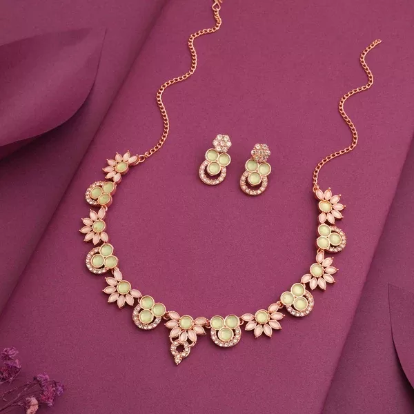 Tehzeeb Creations Gold Pleate Sea Green Choker Necklace With Stud