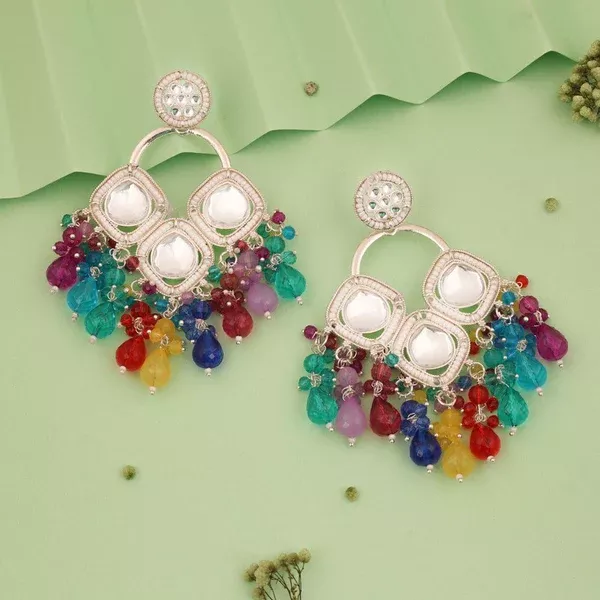 Tehzeeb Creations Gold Polish Multi Colour Earrings