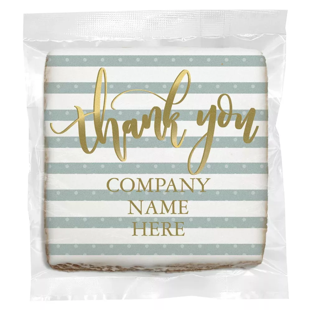 Thank You Gold Stripes - Personalized Direct Print On Square Sugar Cookie