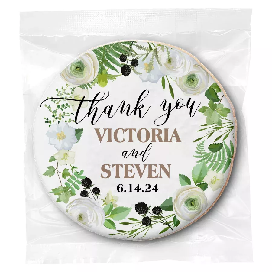 Thank You Simple Florals - Personalized Direct Print On Round Sugar Cookie