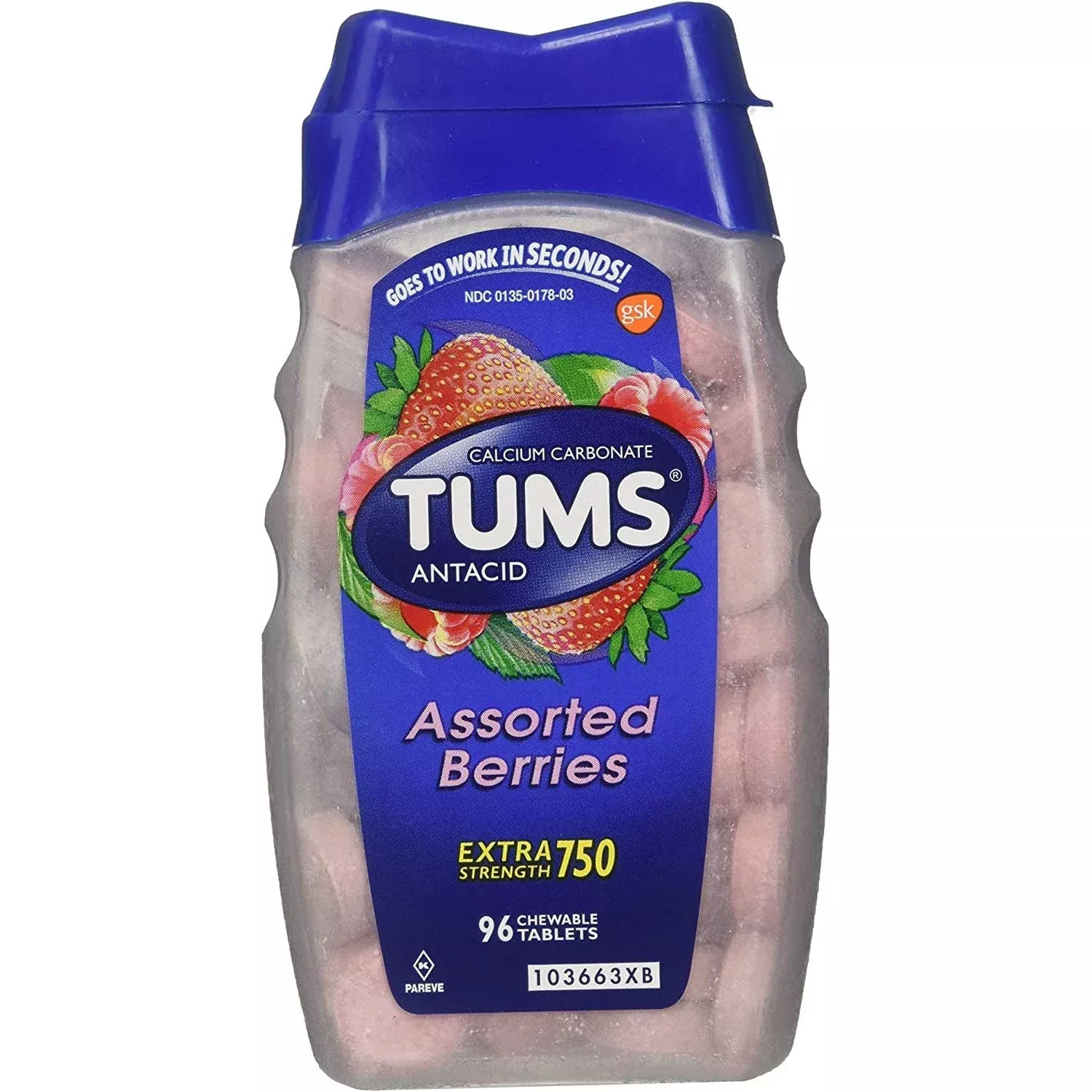 Tums Extra Strength Antacid, Assorted Berries, 96 count