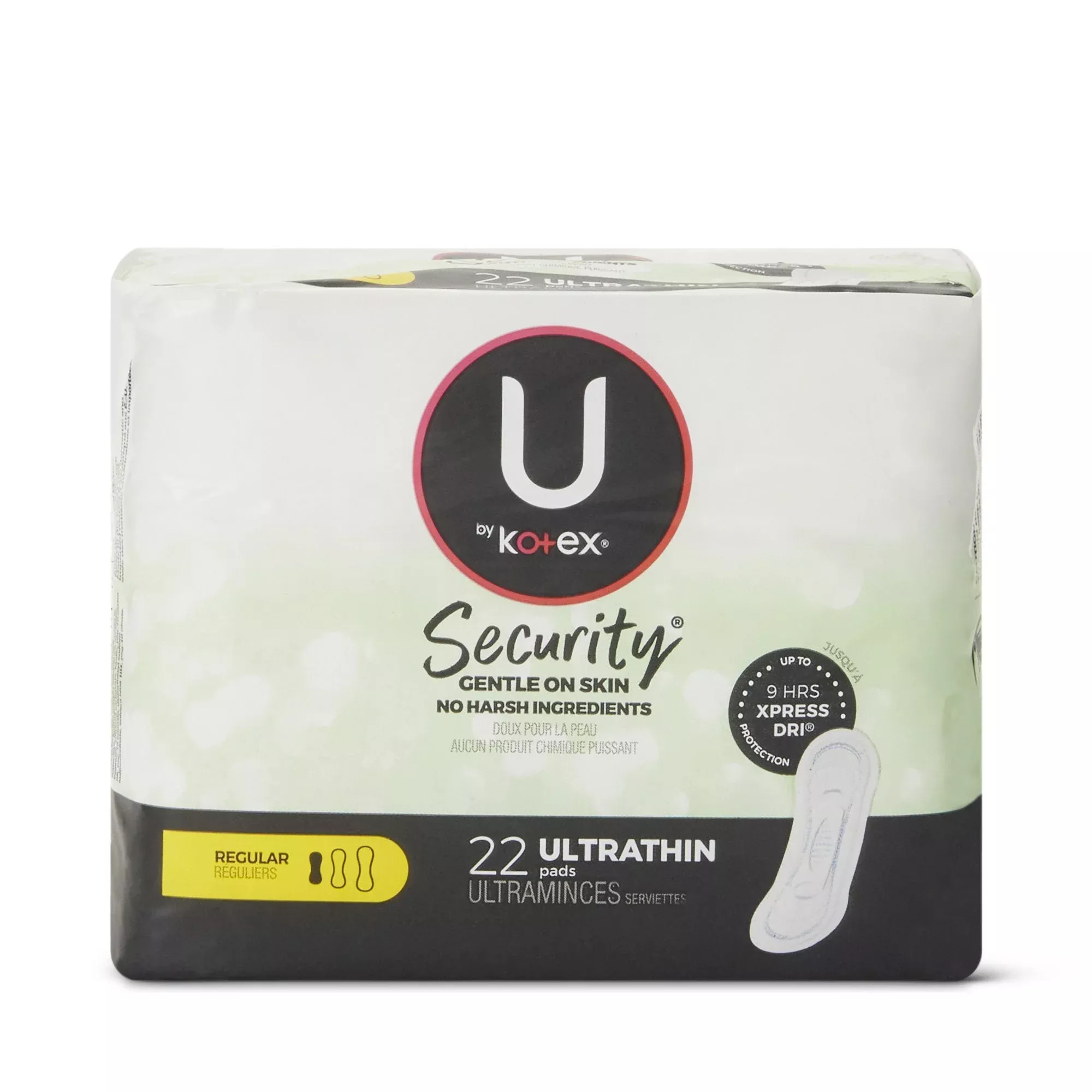 U by Kotex Security Ultra Thin Pad, Regular Absorbency, 22 count