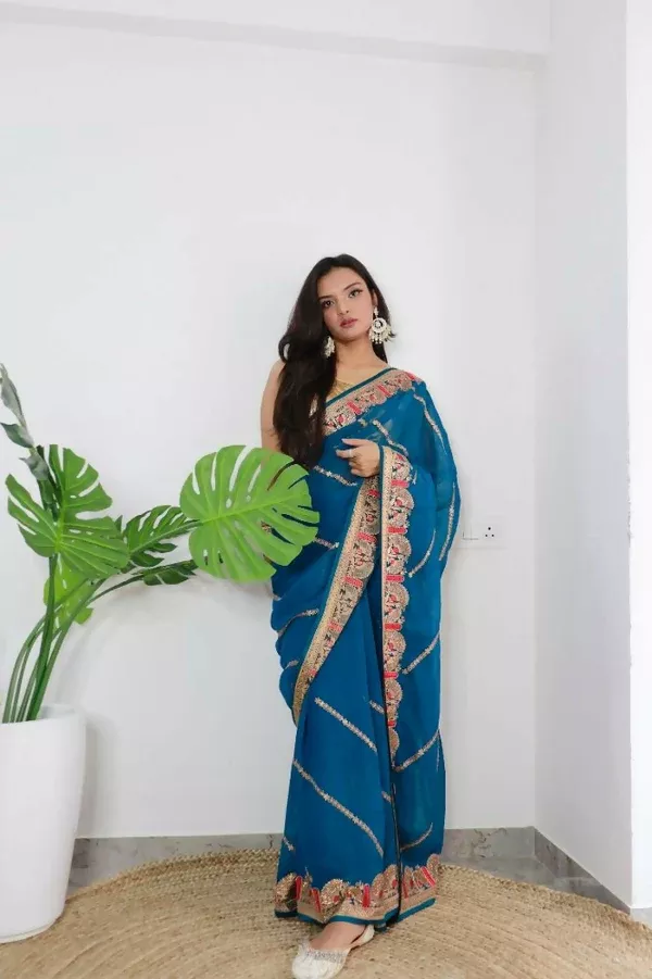 Vamsee Aaradhna Blue Georgette Saree