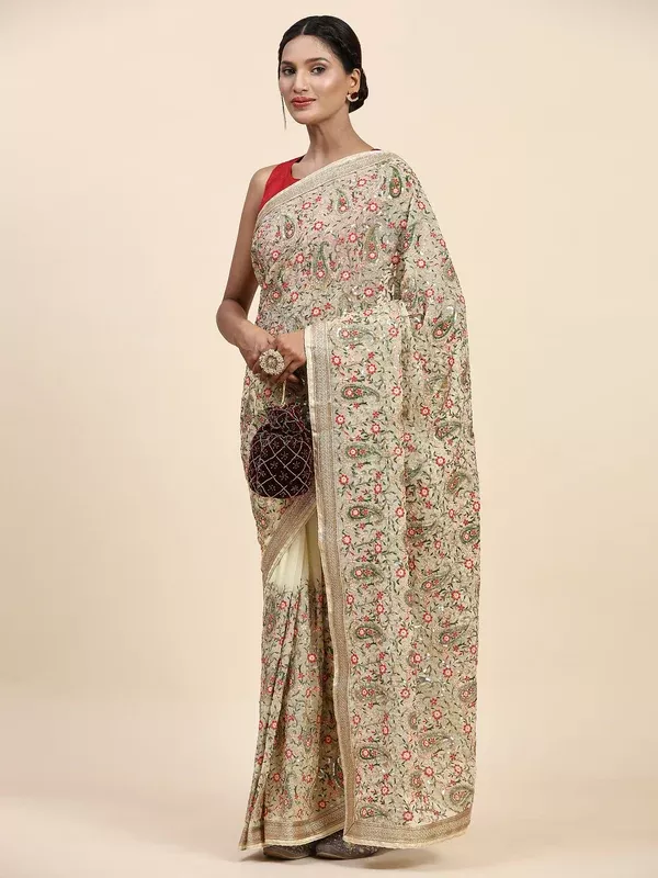 Vamsee Kamini Cream Georgette Saree