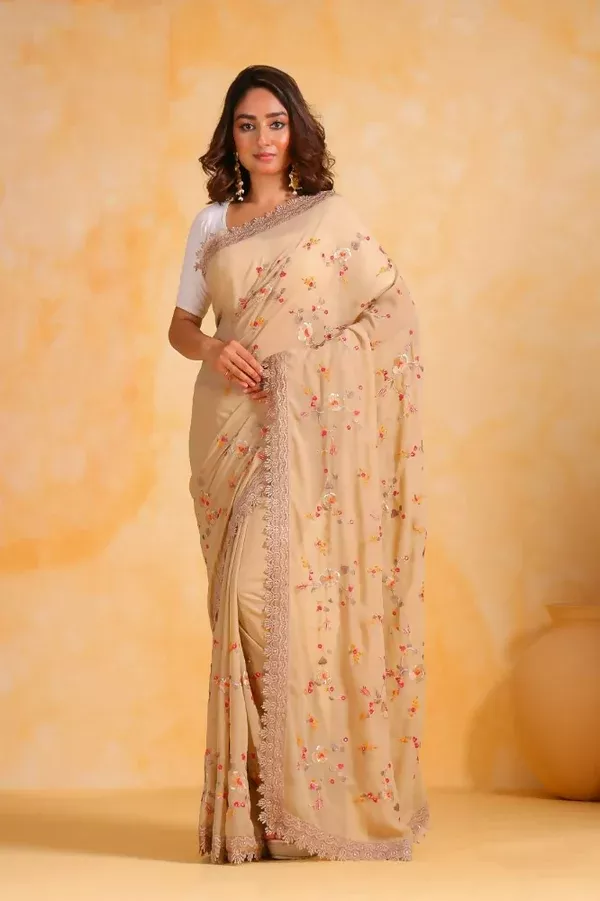Vamsee Riva Beige Georgette Saree