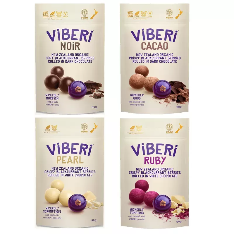 VIBERI, Organic Chocolate Rolled Blackcurrants(GF), 90g