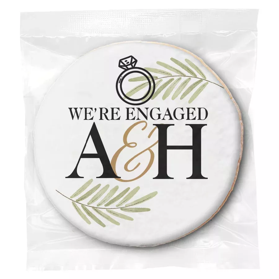 We're Engaged Ring - Personalized Direct Print On Round Sugar Cookie