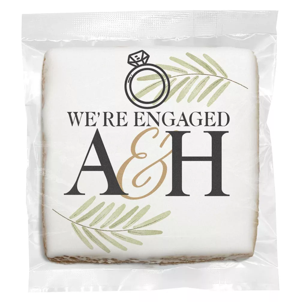 We're Engaged Ring - Personalized Direct Print on Square Sugar Cookies