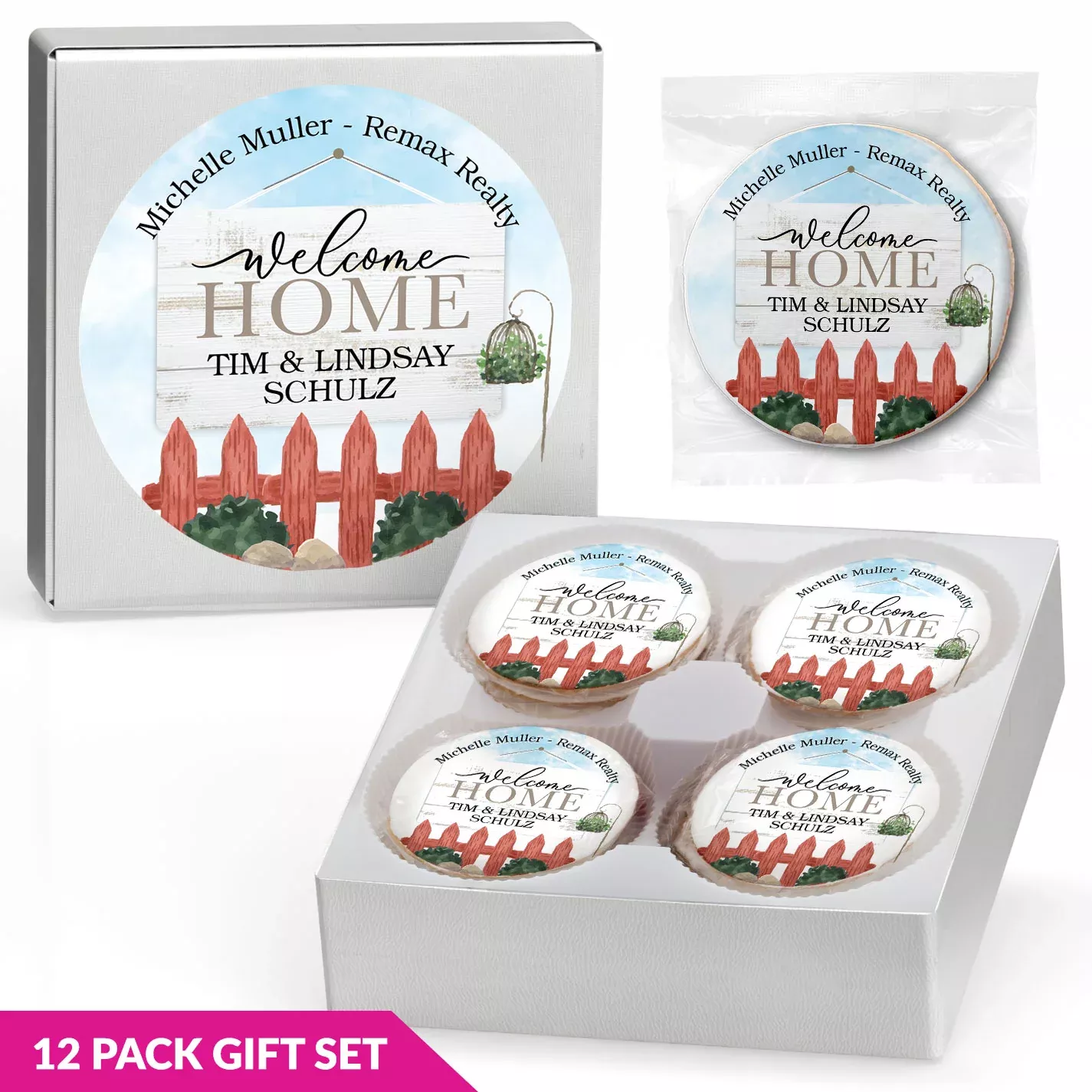 Welcome Home Congrats Sign (Realtor gift) - Personalized Direct Print on Round Sugar Cookie Gift Box